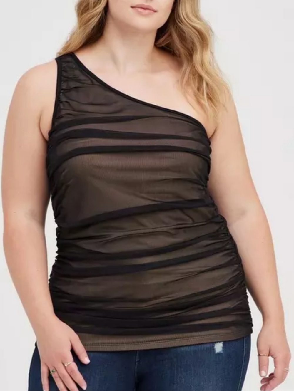 #165 Torrid 3 Mesh One Shoulder Contrast Lining Top